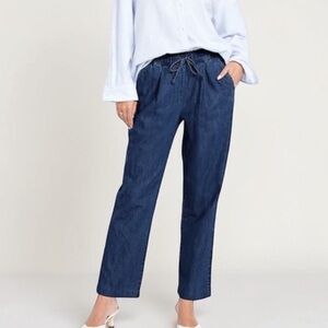 Old Navy Billie Pant Dark Denim Pleated Pull-on Preppy Coastal Normcore Large
